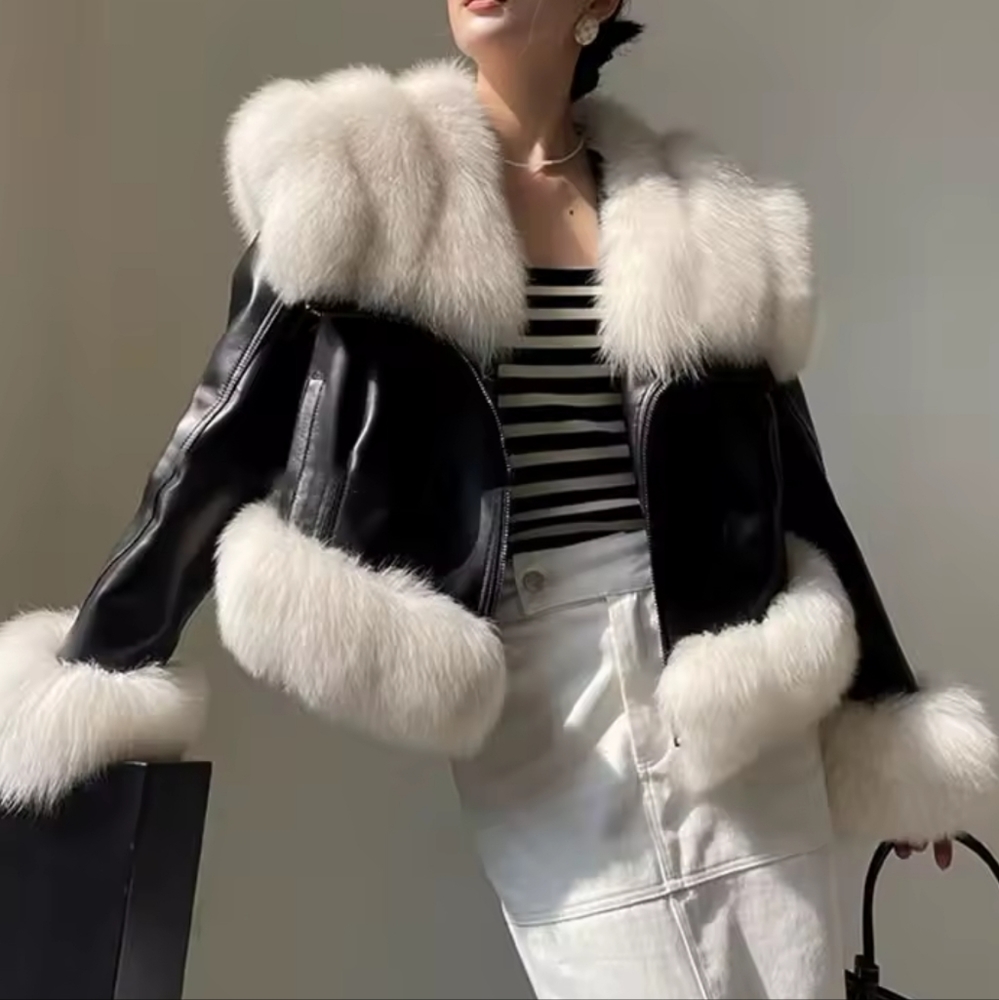 Faux Fox Fur Shawl Collar Fur Coat Lapel Casual Jacket